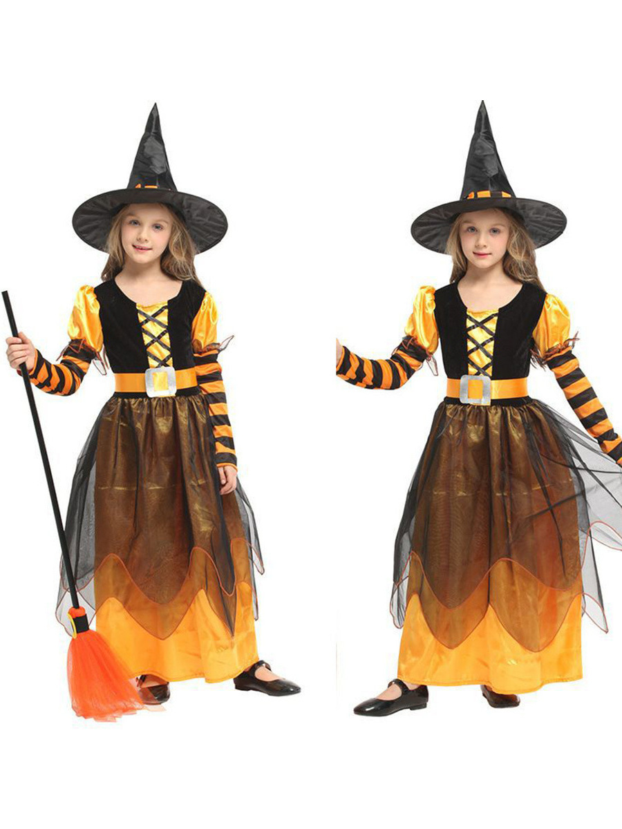 Hot selling children's role-playing devil costumes for children's Halloween black witch cloaks and hats