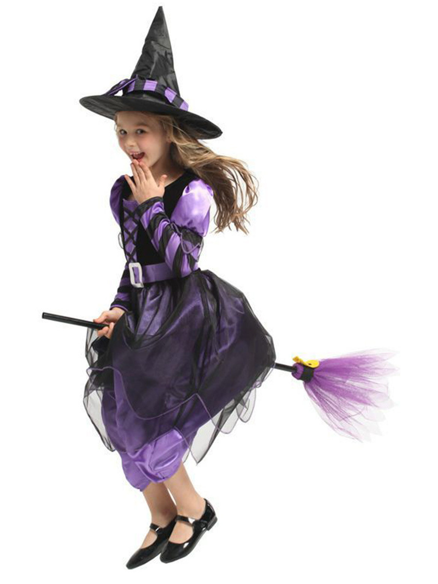 Hot selling children's role-playing devil costumes for children's Halloween black witch cloaks and hats