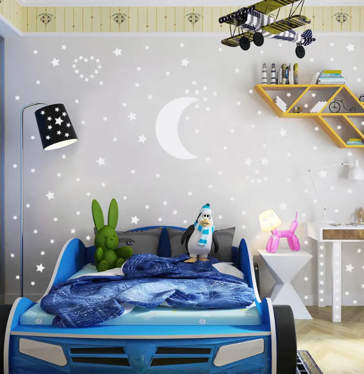 New custom design moon and stars pattern PVC glow in dark in night wall decoration stickers