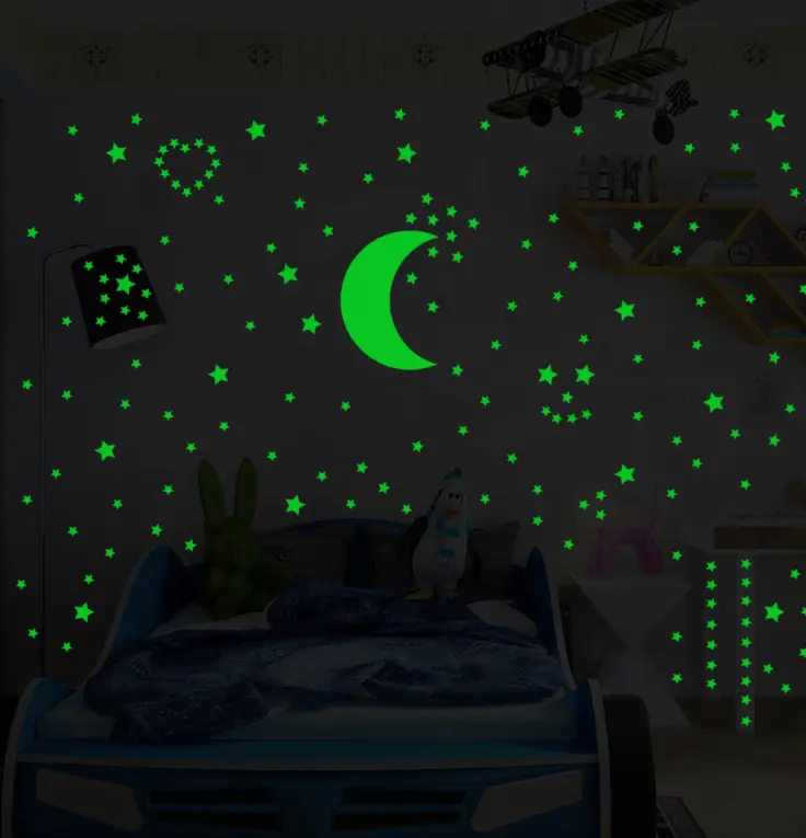 New custom design moon and stars pattern PVC glow in dark in night wall decoration stickers