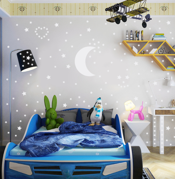 New custom design quality glow adhesive star and moon in the dark decoration wall stickers