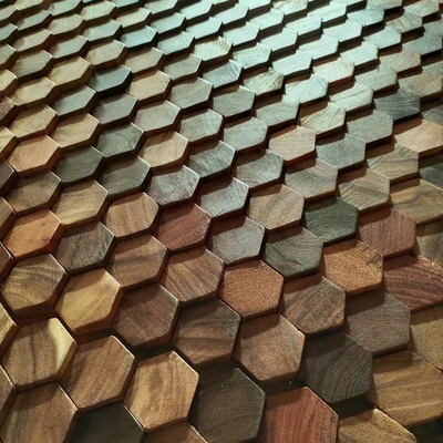 High quality geometric hexagon-shape wood panel uneven interior decor wooden 3d wall panel