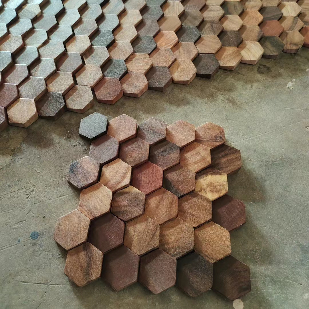 High quality geometric hexagon-shape wood panel uneven interior decor wooden 3d wall panel