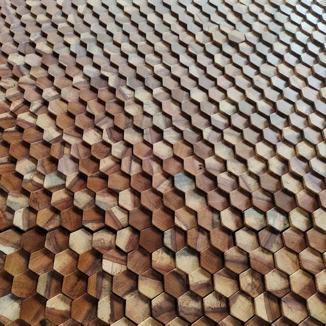 High quality geometric hexagon-shape wood panel uneven interior decor wooden 3d wall panel