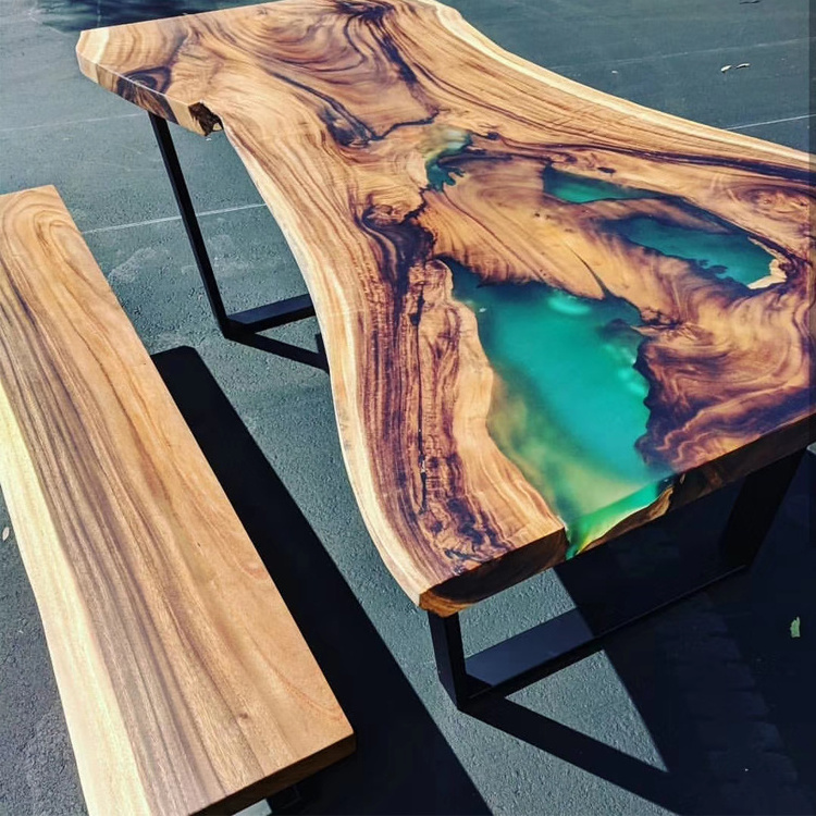 Modern 8 seater wood dinning table clear epoxy resin table