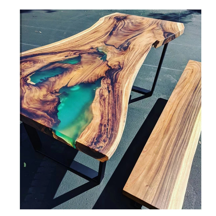 Modern 8 seater wood dinning table clear epoxy resin table