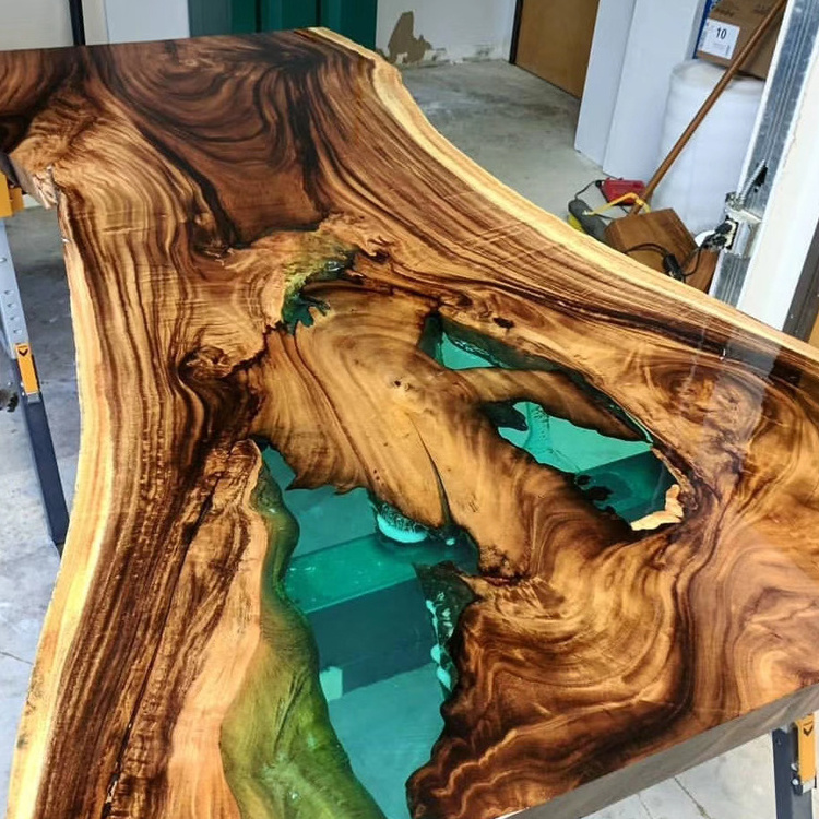 Modern 8 seater wood dinning table clear epoxy resin table