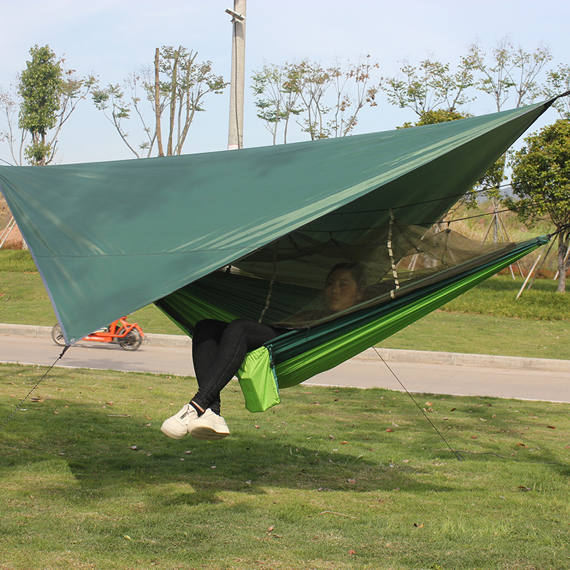 Custom Camping Hammock Set Portable lightweight nylon parachute Outdoor hammock with rain fly cover