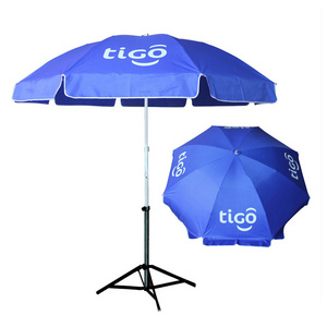 Large market umbrella with windproof mechanism, Tigo advertising beach umbrella parasol