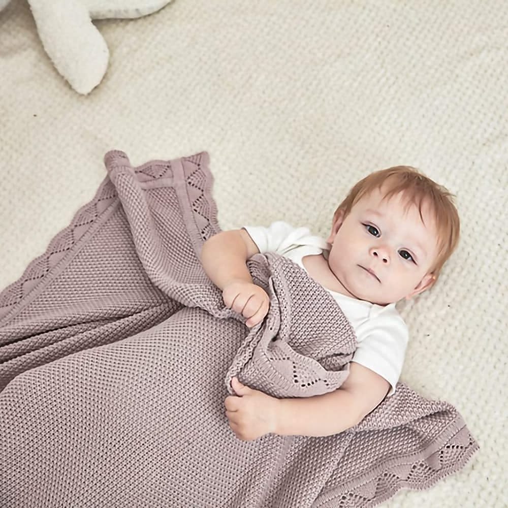 Knit Baby Blanket 100% Cotton Baby Blankets Neutral Cable Knitted Soft Toddler Blankets for Girls Boys Beige 80x100cm