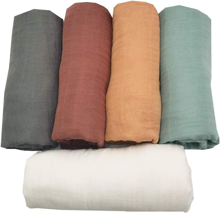 47 x 47 Inches Wholesale Organic Muslin Swaddle Blanket Large Unisex Bamboo Cotton Baby Muslin Swaddle Blanket 2 Layers Organic