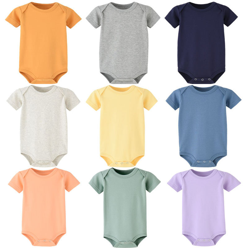 In Stock Soft Organic Cotton Solid Color Bodysuits Short Sleeve One-Piece Baby Clothes Unisex Onesies Romper for Boys Girls