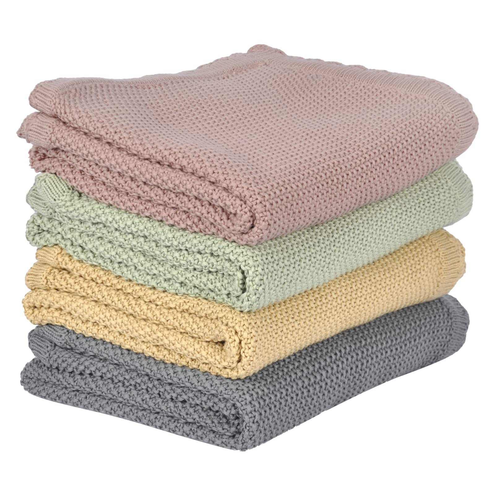 Knit Baby Blanket 100% Cotton Baby Blankets Neutral Cable Knitted Soft Toddler Blankets for Girls Boys Beige 80x100cm