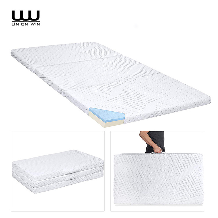 Hot Selling Portable 3in Queen Size Folding Memory Foam Gel Mattress Topper  With Removable Cover