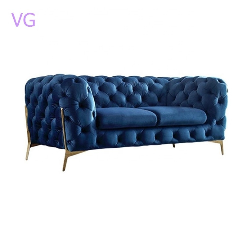 commercial sofa New velvet tufted couch blue velvet sectional sofa living room furniture/living room sofas