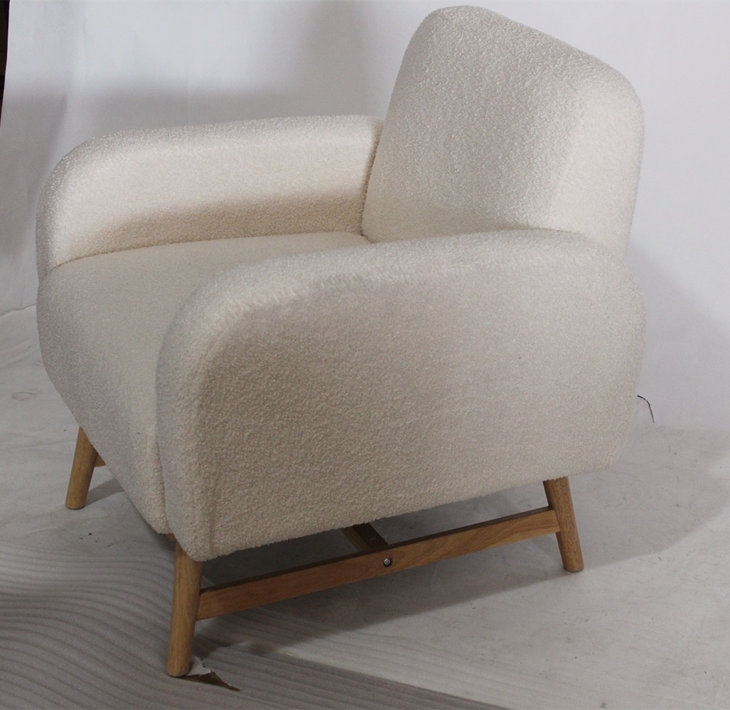 New modern design white teddy fabric leisure lounge chair wooden frame living room chaise accent chair