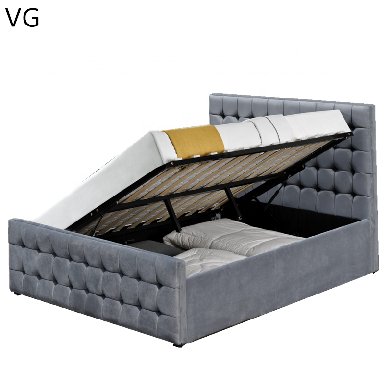 Modern home bedroom furniture button tufted velvet fabric upholstered storage folding bed