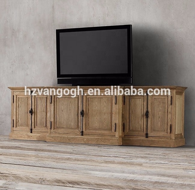 Furniture Tv Stand Cabinet Design Reclaimed Oak Wood 6 Drawers Storage Classic Wooden Cabinet Wooden Hut Living Room Cabinet