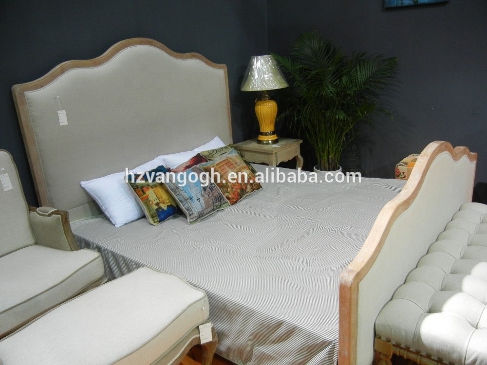 Hot sale solid wood double size bed good quality modern soft and comfortable linen fabric bed