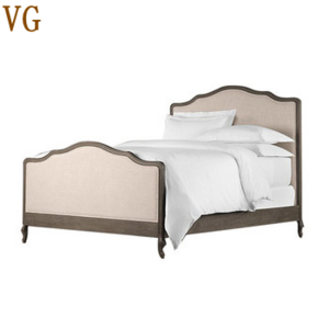 Hot sale solid wood double size bed good quality modern soft and comfortable linen fabric bed