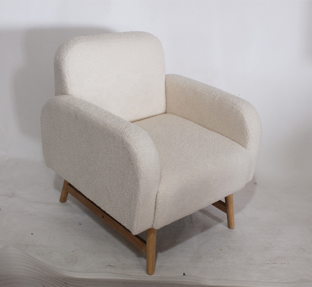 New modern design white teddy fabric leisure lounge chair wooden frame living room chaise accent chair