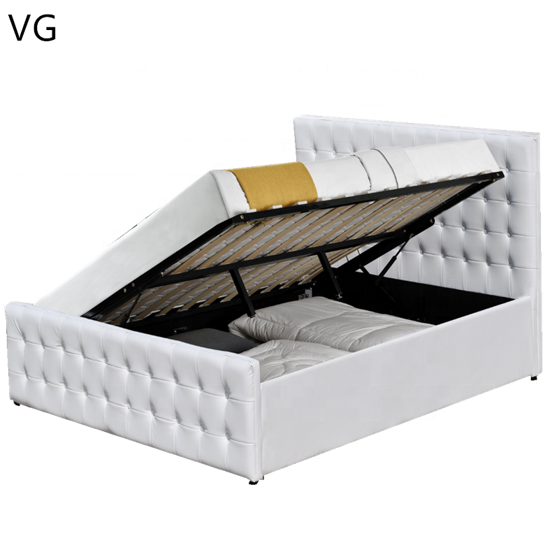 Modern home bedroom furniture button tufted velvet fabric upholstered storage folding bed