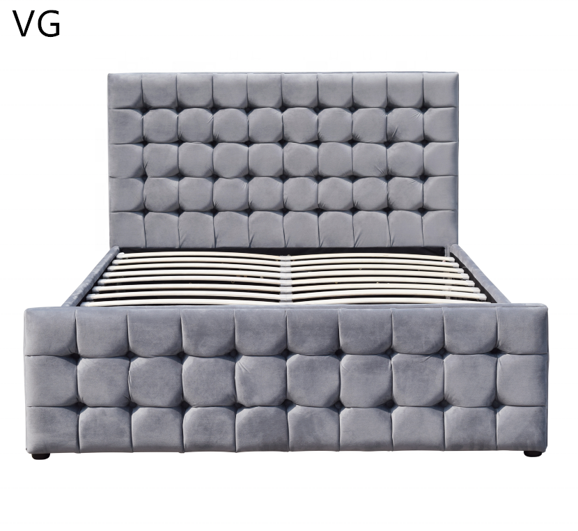 Modern home bedroom furniture button tufted velvet fabric upholstered storage folding bed