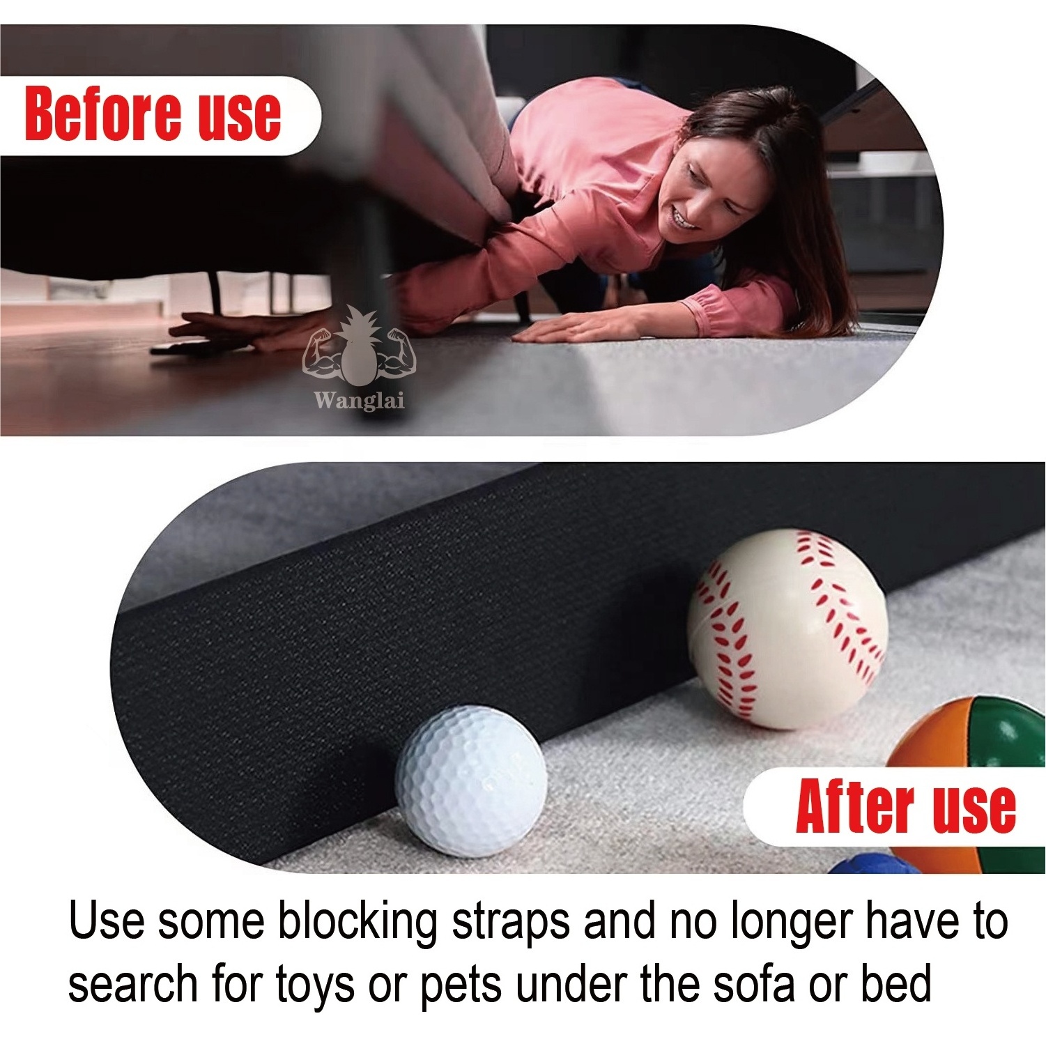 Wide Under Sofa Toy Blocker Adjustable Bumper Under Bed Blocker Adjustable Hook Loop Toy Couch Blocker For Furniture