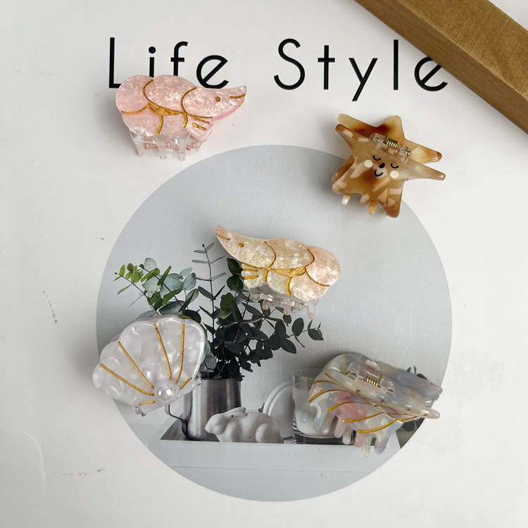 Shell shrimp conch star acetate Cartoon Marine Animal Shark Hair Claw Clip for woman hair Accessory wholesale custom