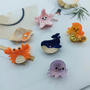 Niche Design Creative Ocean Blue Whale Rhinestone Starfish Octopus Dolphin Lobster Fish Mini Acetate Hair Claw Clip