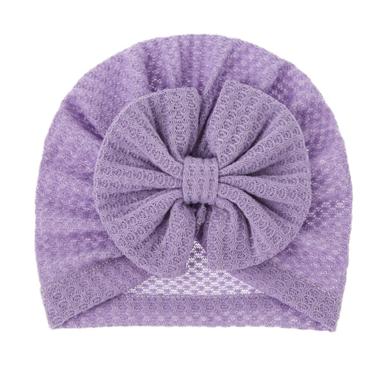 Solid Color Waffle Hat With Big Bowknot Turban Knot Head Wraps Bonnet Beanie Kids Accessories for Newborn Baby Girls Turban