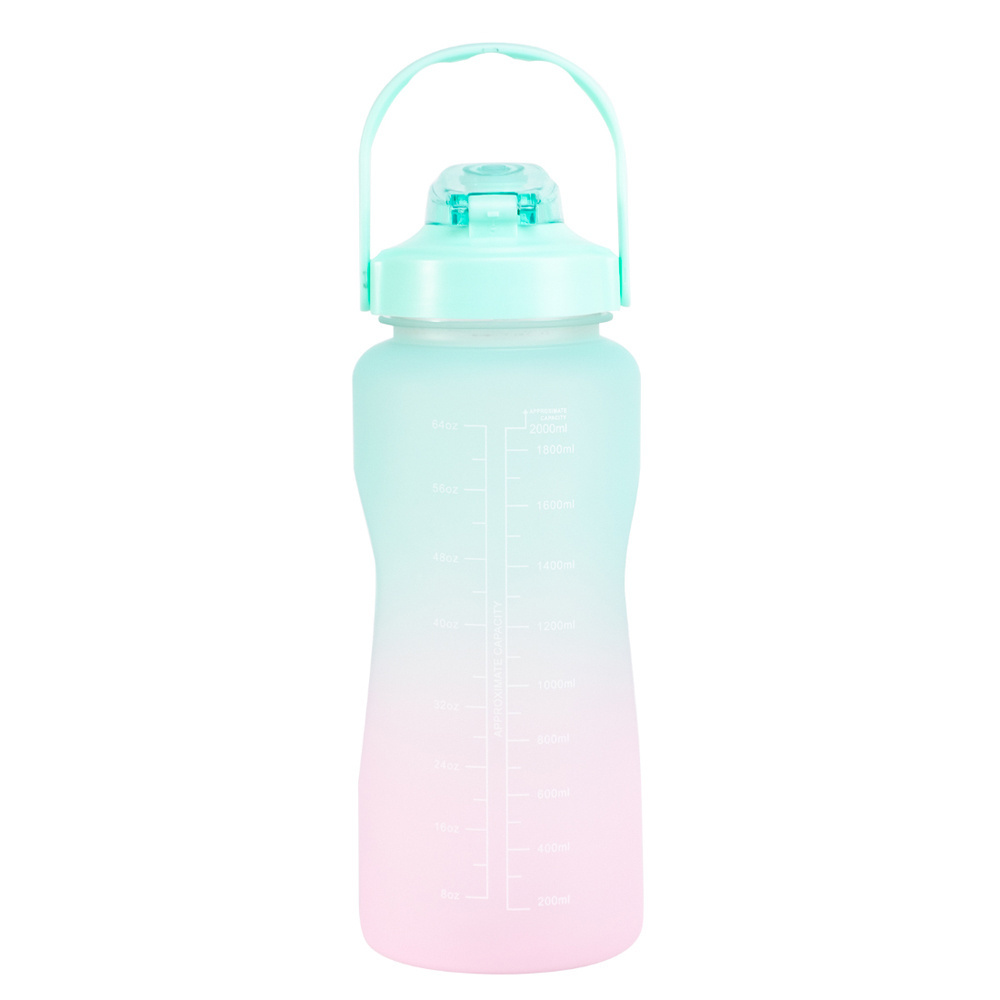 2023 Hotsale Large Capacity half gallon 64 oz Gradient Color 3 in 1 Set Gym PC Motivational Water Bottle