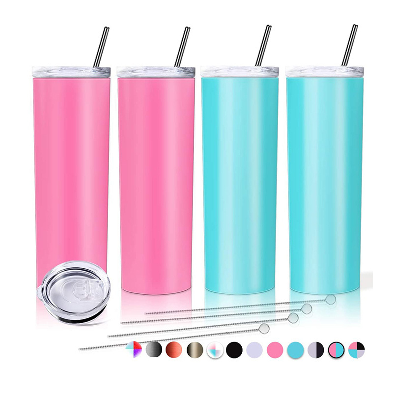 Hot sale coffee cup 20oz stainless steel skinny tumblers with slide lid and straw