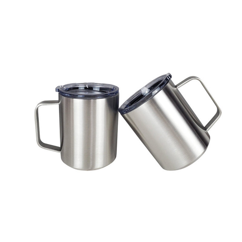 Custom Logo 12 oz 14 oz Powder Coated Insulated Stainless Steel Coffee Mugs Handle Double Wall Vacuum Tumbler Cup With Lid