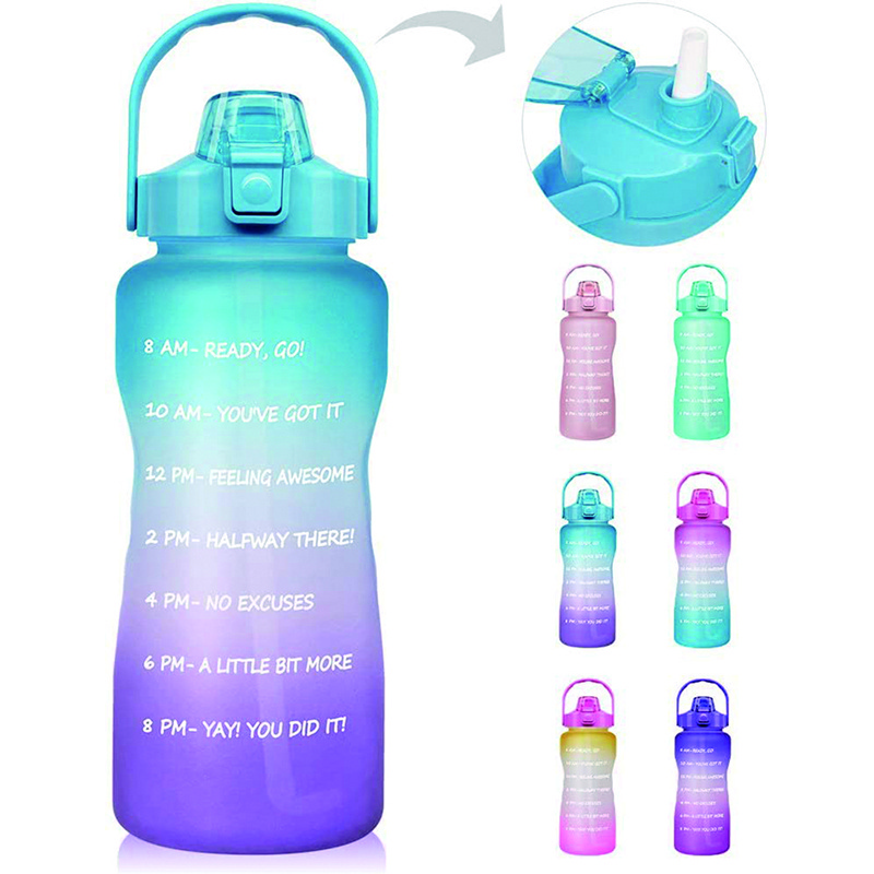 Custom sports plastic kids cute stickers large half gallon 64 oz 2l motivational water bottle 2 liter with time marker&straw