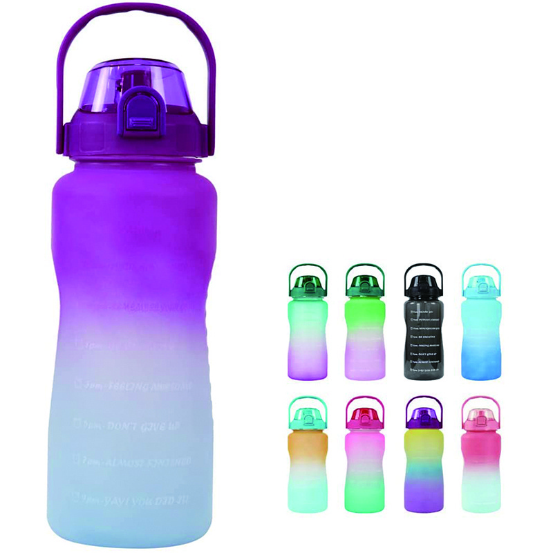 Custom sports plastic kids cute stickers large half gallon 64 oz 2l motivational water bottle 2 liter with time marker&straw