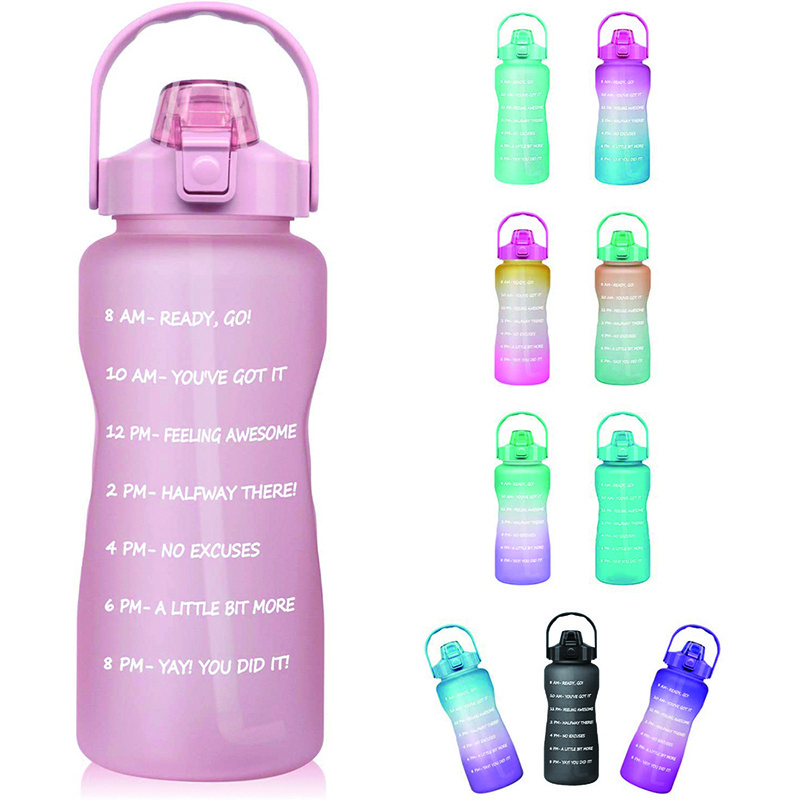 Custom sports plastic kids cute stickers large half gallon 64 oz 2l motivational water bottle 2 liter with time marker&straw