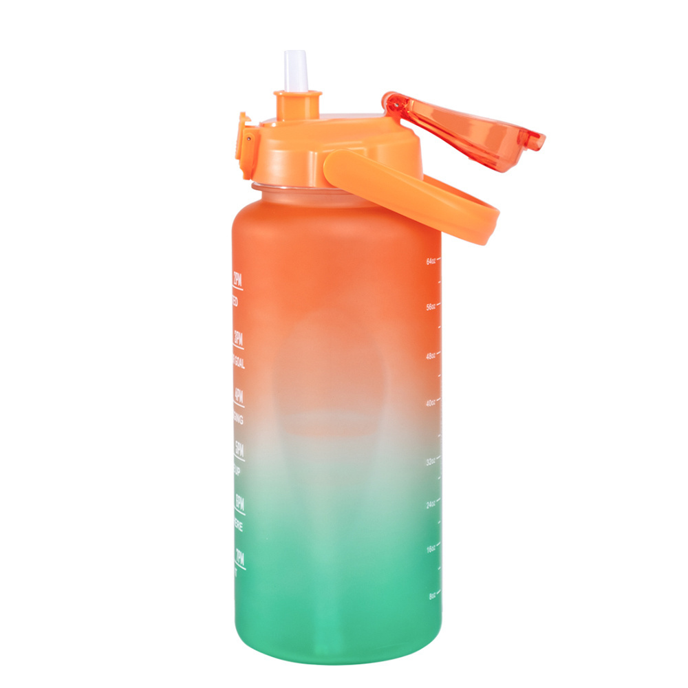 2023 Hotsale Large Capacity half gallon 64 oz Gradient Color 3 in 1 Set Gym PC Motivational Water Bottle