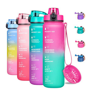 Gradient Leak Proof &Large 1 Liter 32 Oz BPA Free Water Bottle with Time Marker Fruit Infuser Strainer