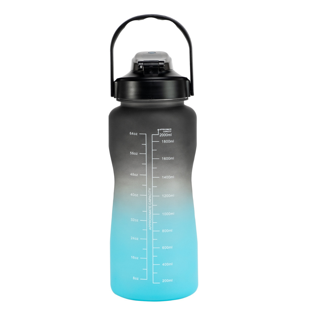 2023 Hotsale Large Capacity half gallon 64 oz Gradient Color 3 in 1 Set Gym PC Motivational Water Bottle