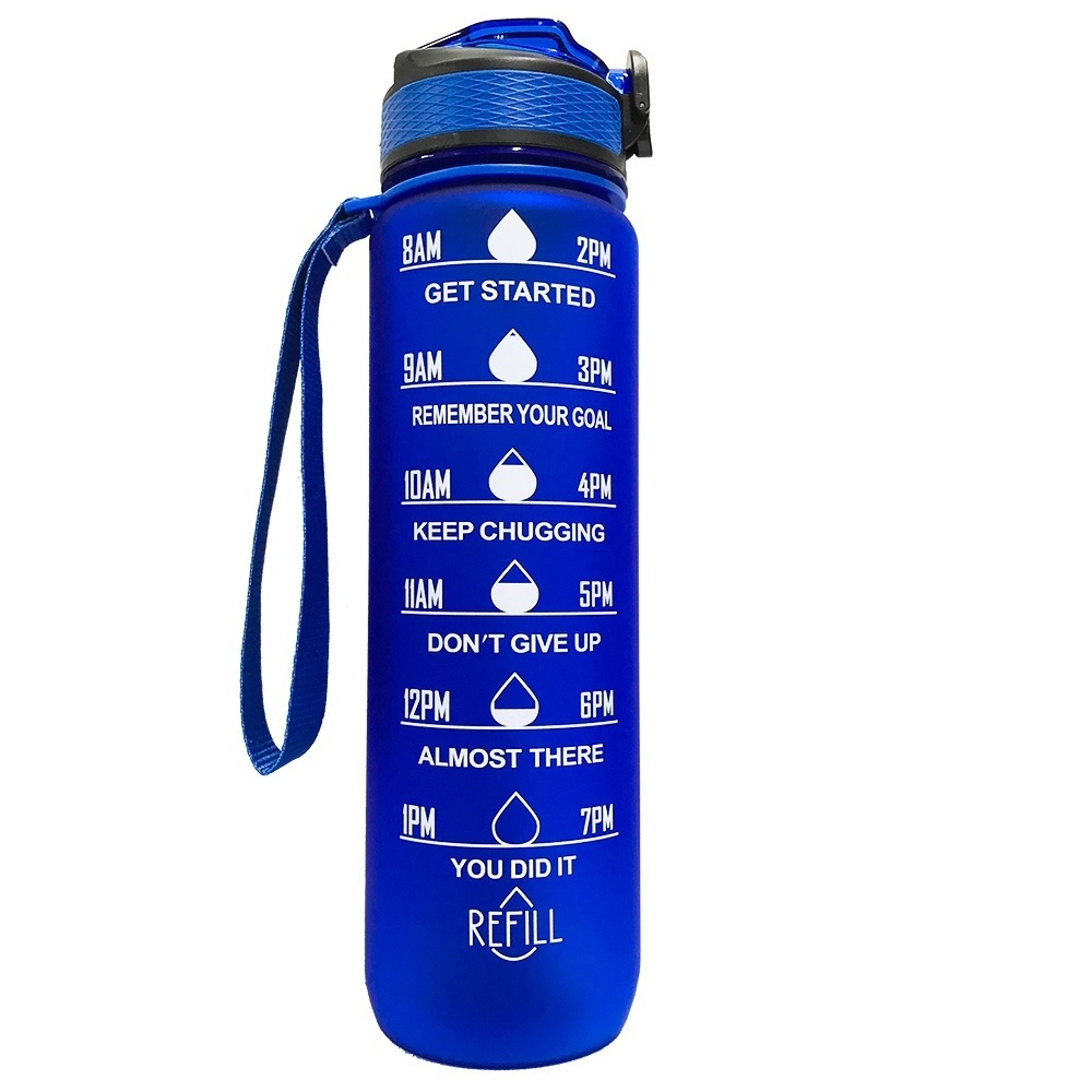 2021 ready to ship 32OZ BPA Free Gym Plastic Sports Matte Straw Motivational Water Bottle with Time Maker