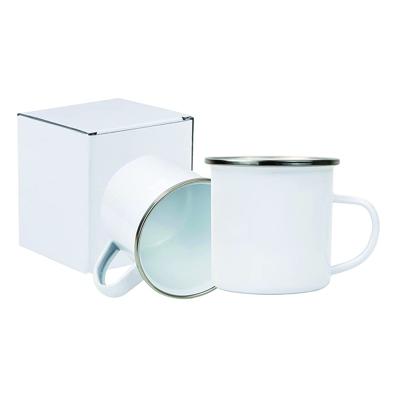 NO MOQ Bulk 12oz Sublimation Blanks Personalized DIY Custom White Heat Transfer Enamel Mug For Christmas