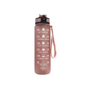 2021 ready to ship 32OZ BPA Free Gym Plastic Sports Matte Straw Motivational Water Bottle with Time Maker