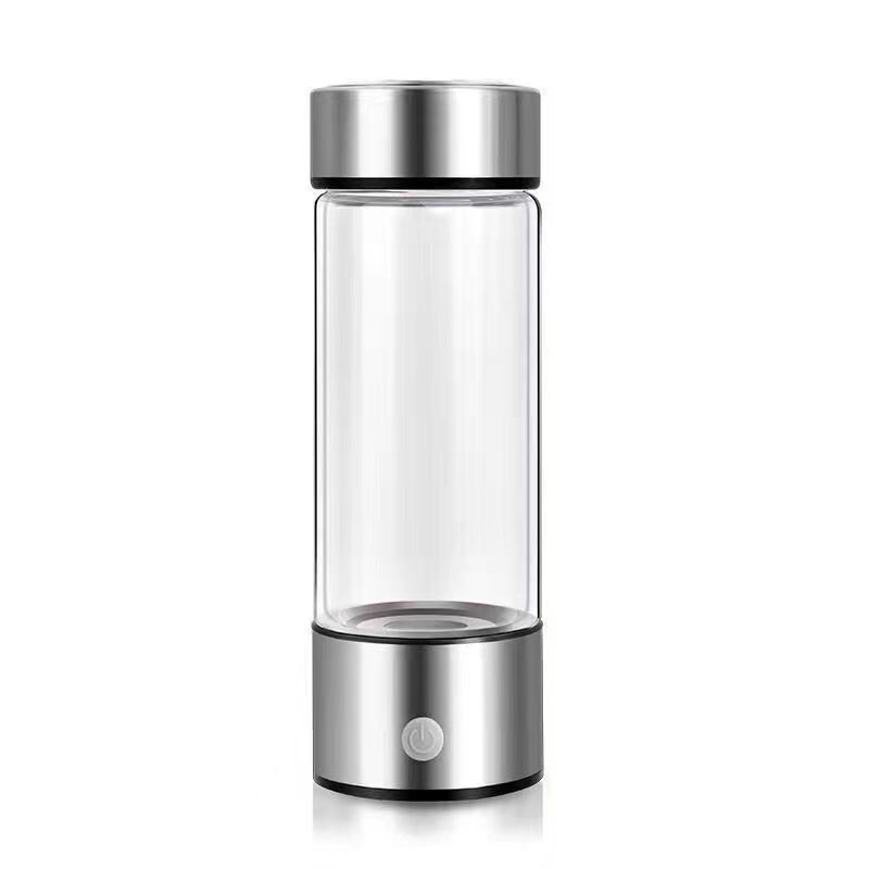 Custom Logo 420ml H2 Rich Silver Cup Filter Electric Titanium Quality Portable Antioxidant Hydrogen Glass Water Bottle