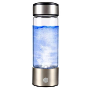 Custom Logo 420ml H2 Rich Silver Cup Filter Electric Titanium Quality Portable Antioxidant Hydrogen Glass Water Bottle