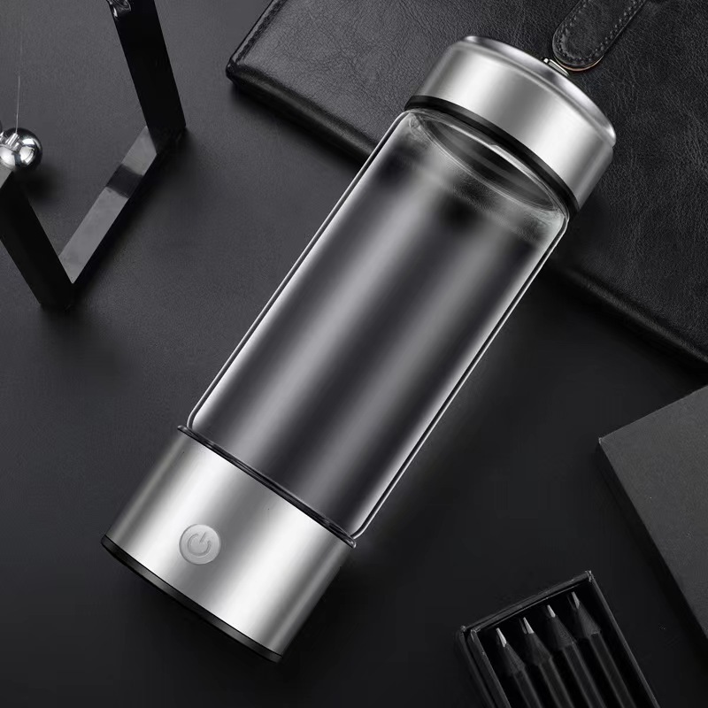 Custom Logo 420ml H2 Rich Silver Cup Filter Electric Titanium Quality Portable Antioxidant Hydrogen Glass Water Bottle