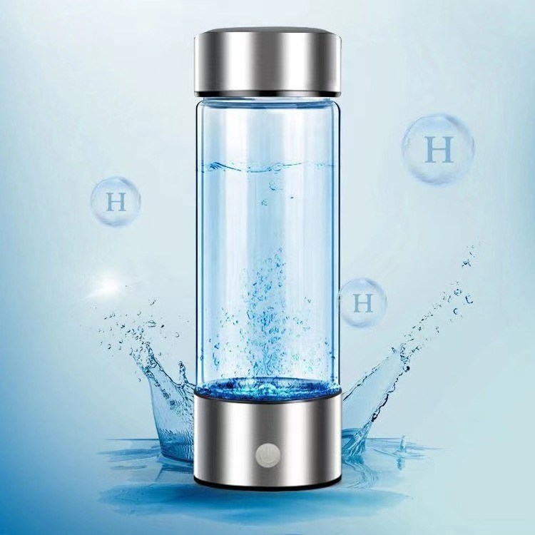 Custom Logo 420ml H2 Rich Silver Cup Filter Electric Titanium Quality Portable Antioxidant Hydrogen Glass Water Bottle