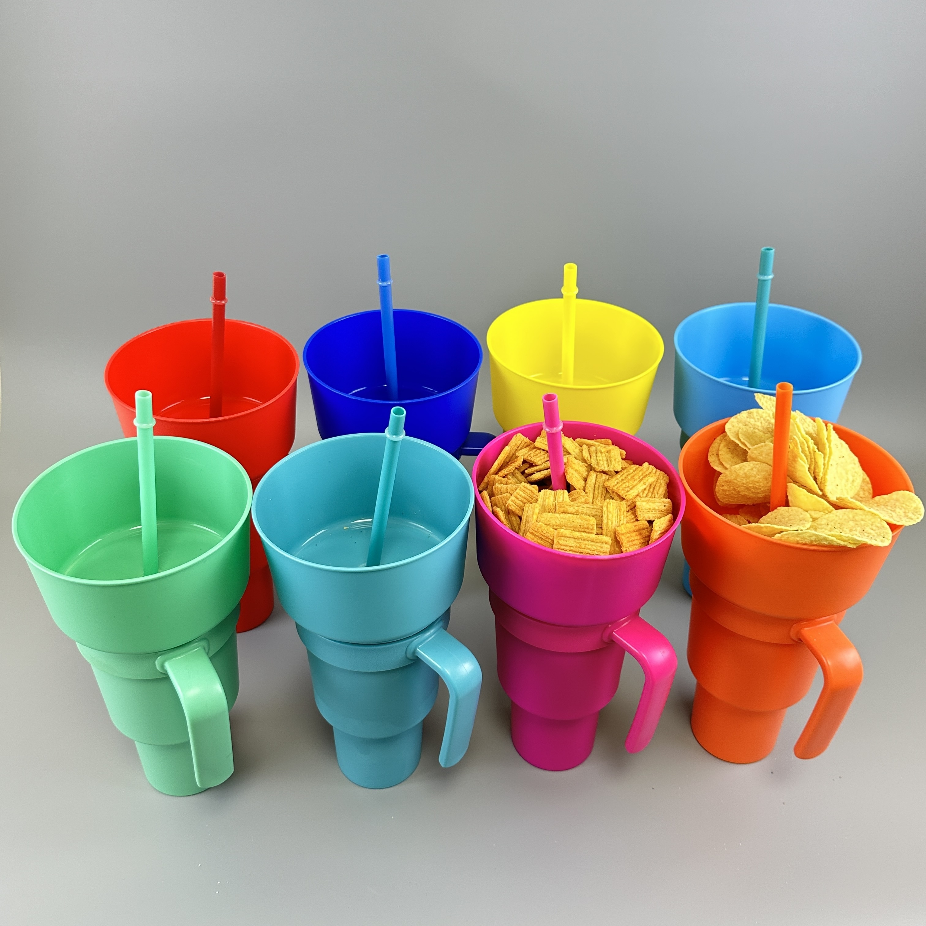 Snack drink 32oz Stadium Tumbler plastic cup popcorn chips cola mug cup with snack tray bowl straw