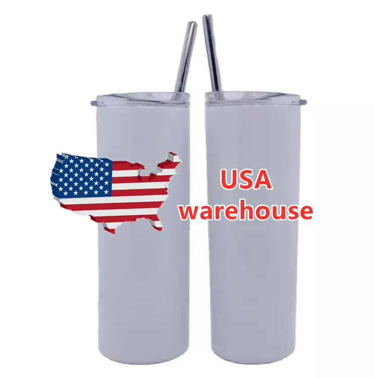 US warehouse double-insulated 15oz 20 Oz 30 oz stainless steel white sublimation blanks straight skinny tumbler for hot printing