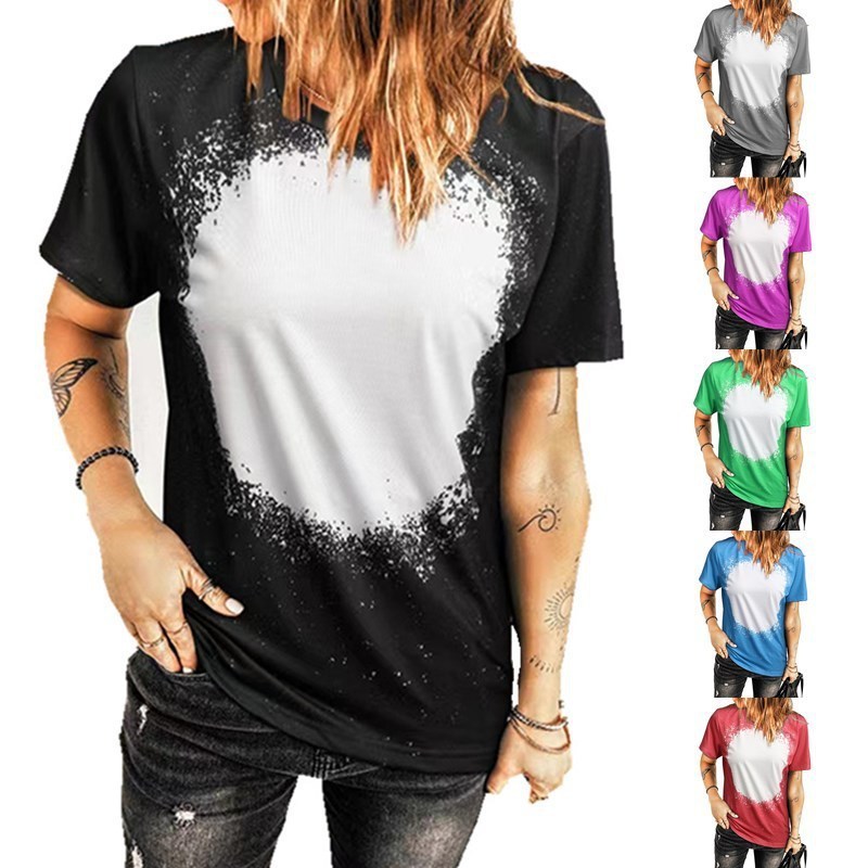 hot sale unisex adults kids plain bleached t shirts 100% polyester bleach sublimation t shirt for sublimation printing